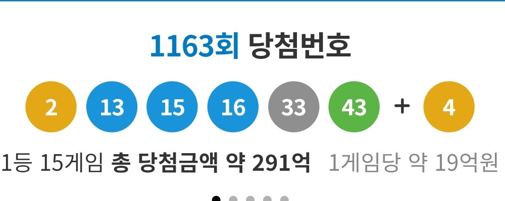 1163회 로또 1등 및 2등 당첨 지역 판매점 / 실수령 당첨금액 / 1163회 로또 당첨 번호(dhlottery)